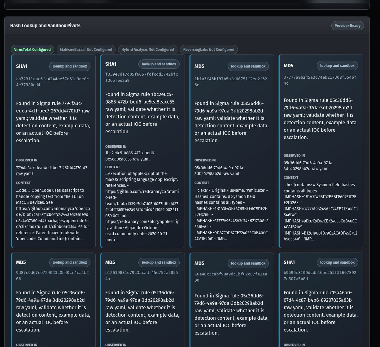 Host Investigation Hash Lookup and Sandbox Pivots with extracted hashes