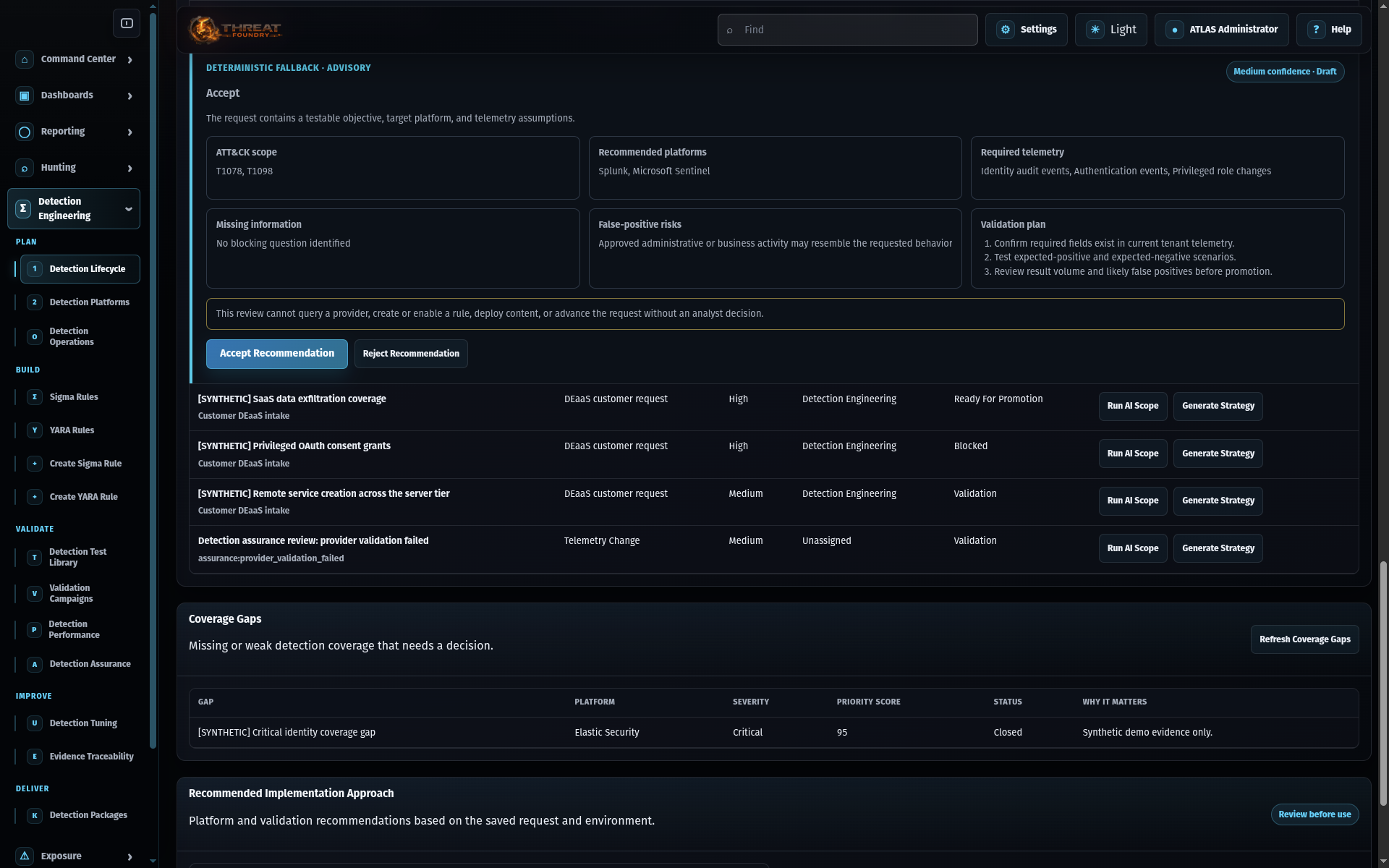 Detection Lifecycle Command Center product view