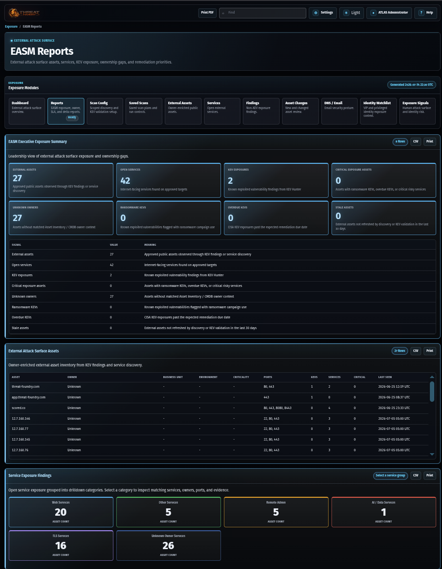EASM Reporting product view