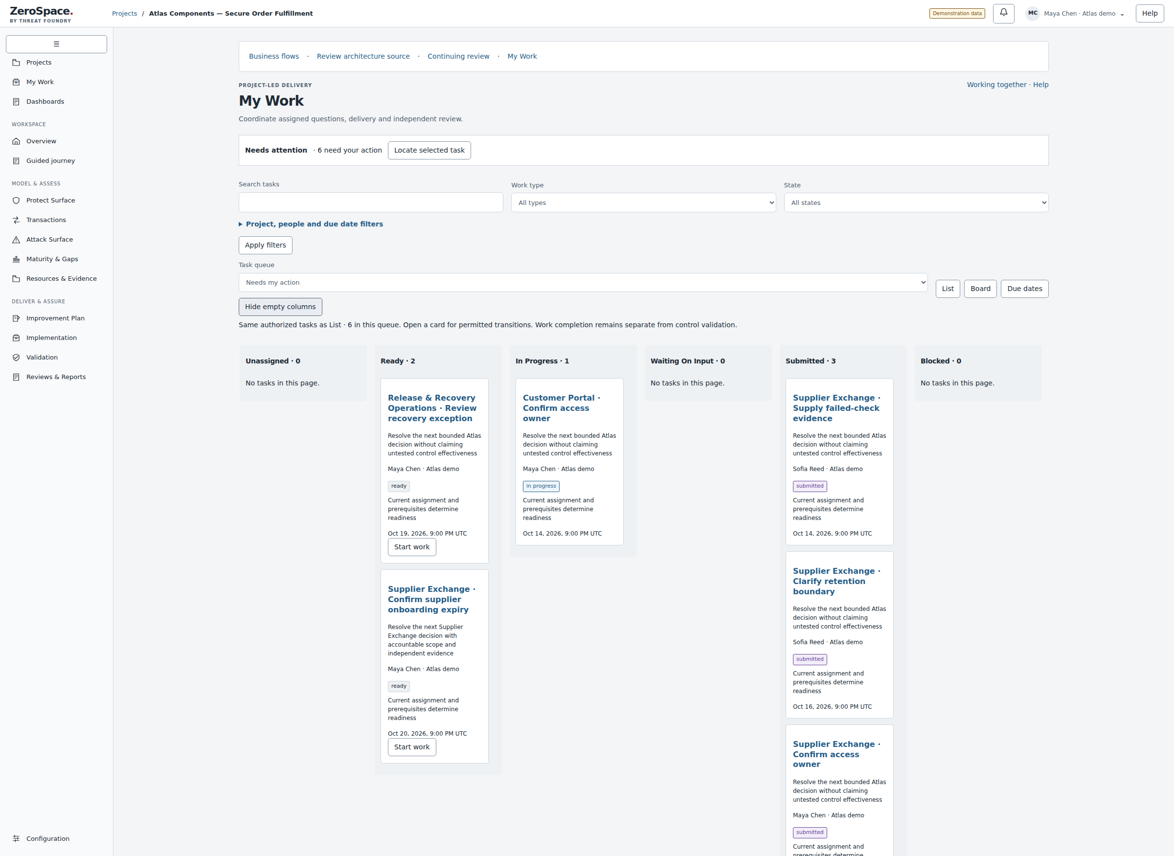Coordinate implementation work product view